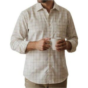 Alex Cannon Mens Long Sleeve Dress Shirt Yellow Plaid Cotton Pocket Size L